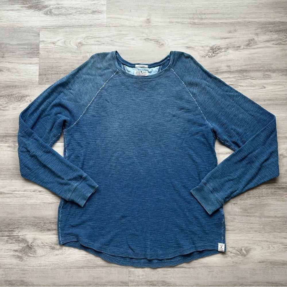 Lucky Brand Women’s 100% Cotton Trie Indigo Blue Long Sleeve Crewneck XL